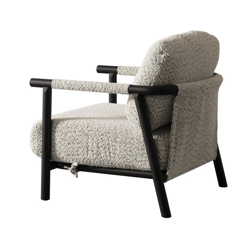 Benjara Cid Bali 28 Inch Accent Chair, Gray Polyester, Cushions, Black Metal, Wood