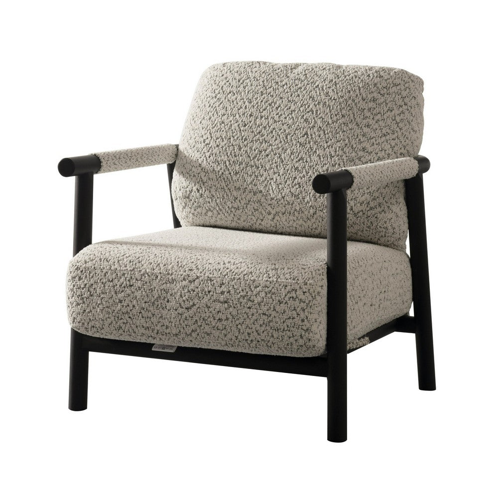 Benjara Cid Bali 28 Inch Accent Chair, Gray Polyester, Cushions, Black Metal, Wood