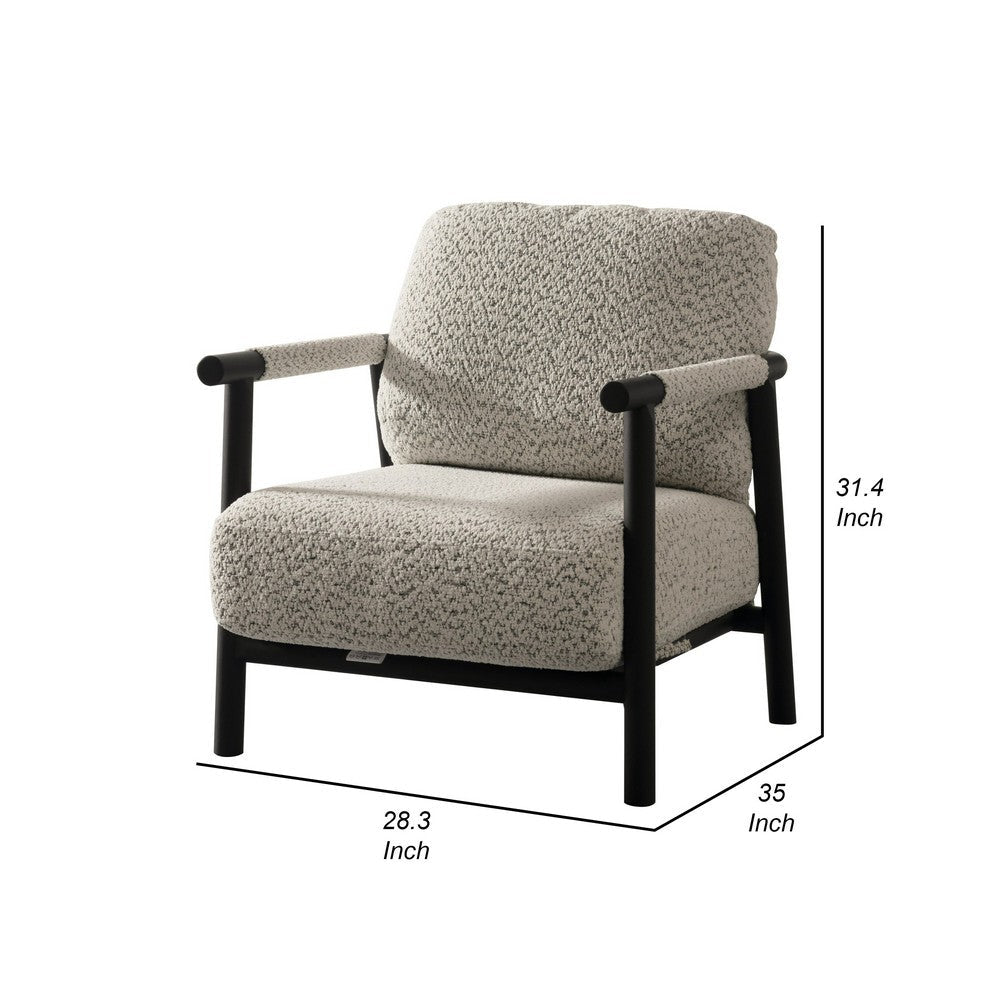 Benjara Cid Bali 28 Inch Accent Chair, Gray Polyester, Cushions, Black Metal, Wood