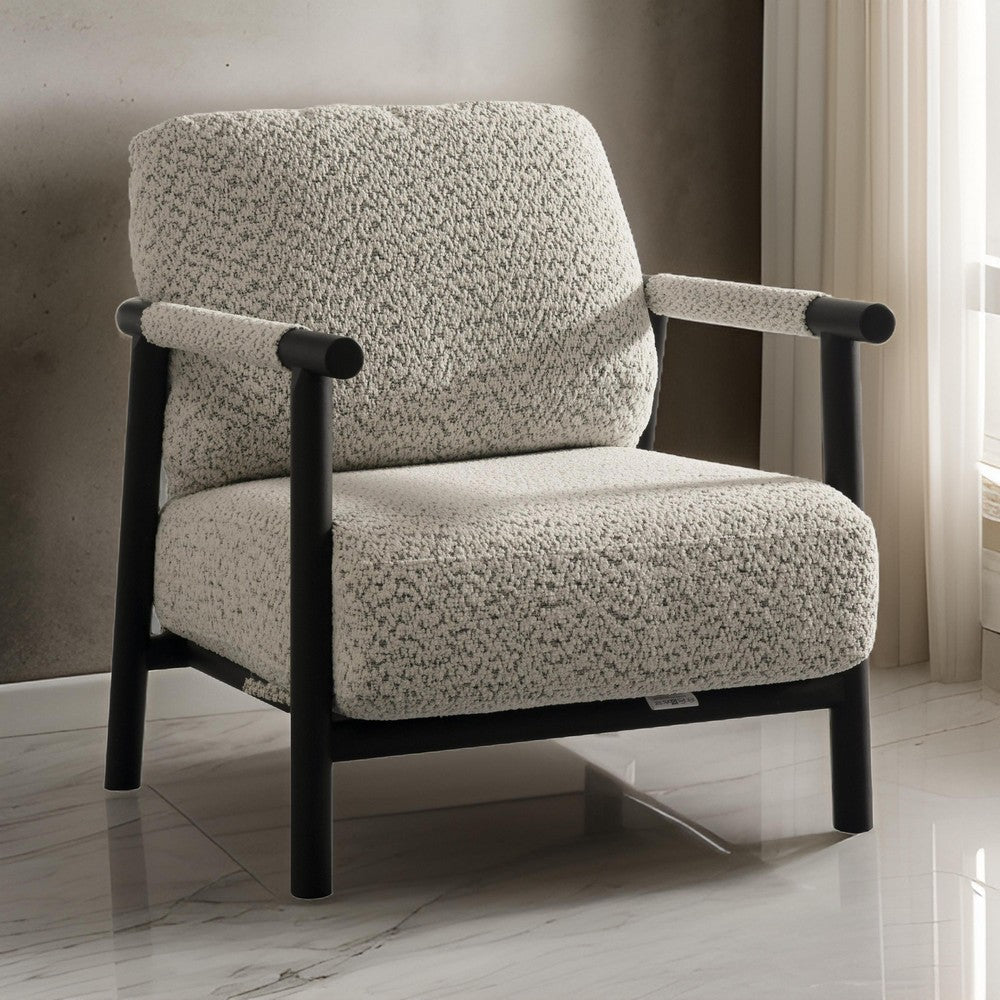 Benjara Cid Bali 28 Inch Accent Chair, Gray Polyester, Cushions, Black Metal, Wood