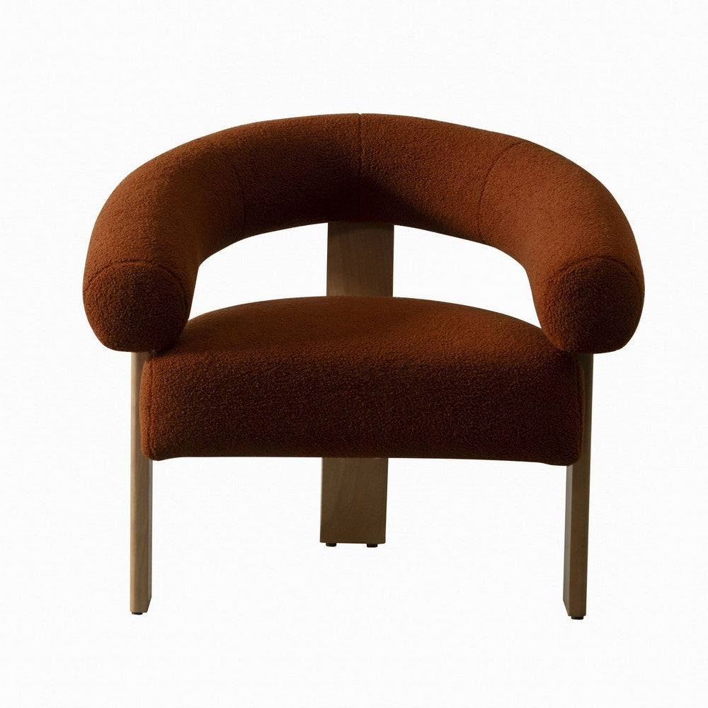 Benjara Cid Nico 35 Inch Accent Chair, Rust Brown Polyester, Flat Wood 3 Legs
