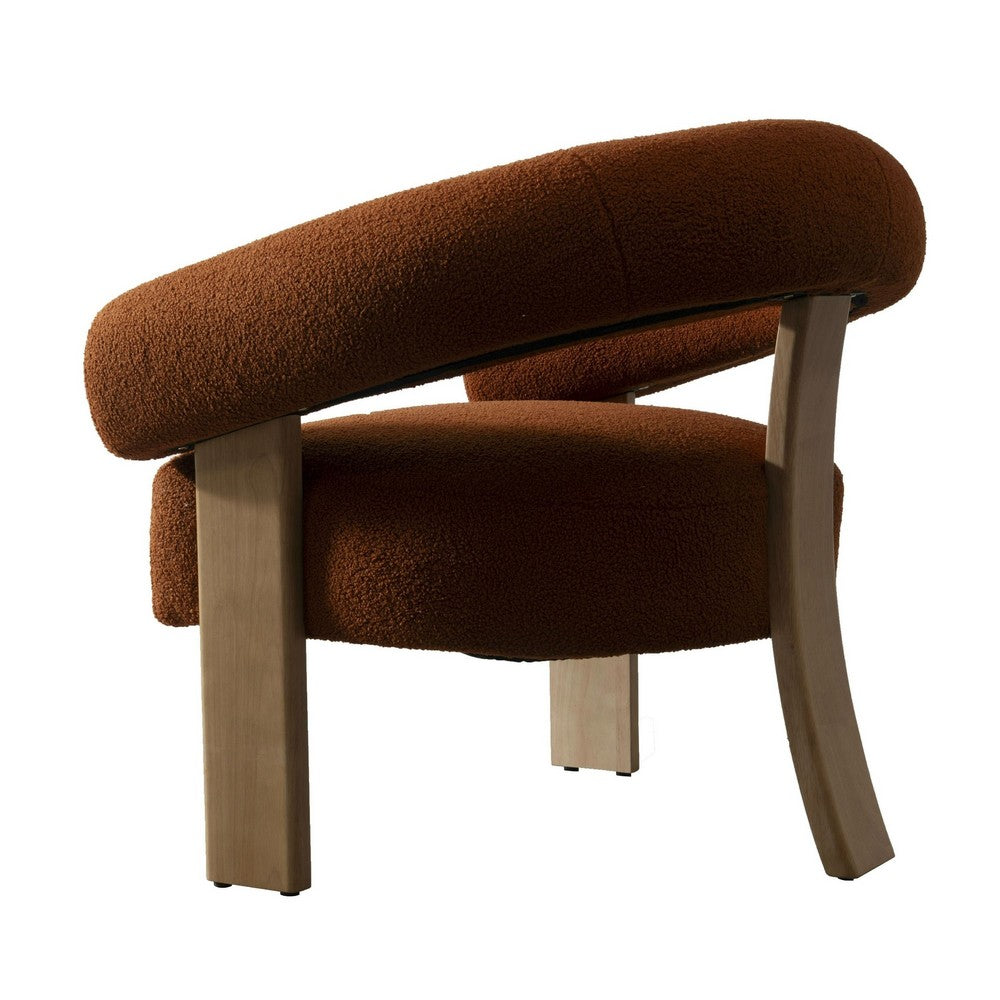 Benjara Cid Nico 35 Inch Accent Chair, Rust Brown Polyester, Flat Wood 3 Legs