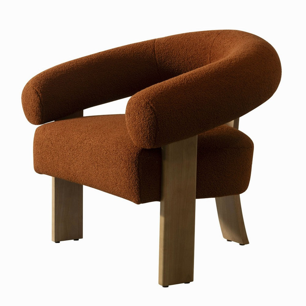 Benjara Cid Nico 35 Inch Accent Chair, Rust Brown Polyester, Flat Wood 3 Legs