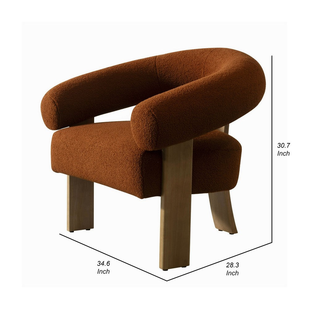 Benjara Cid Nico 35 Inch Accent Chair, Rust Brown Polyester, Flat Wood 3 Legs