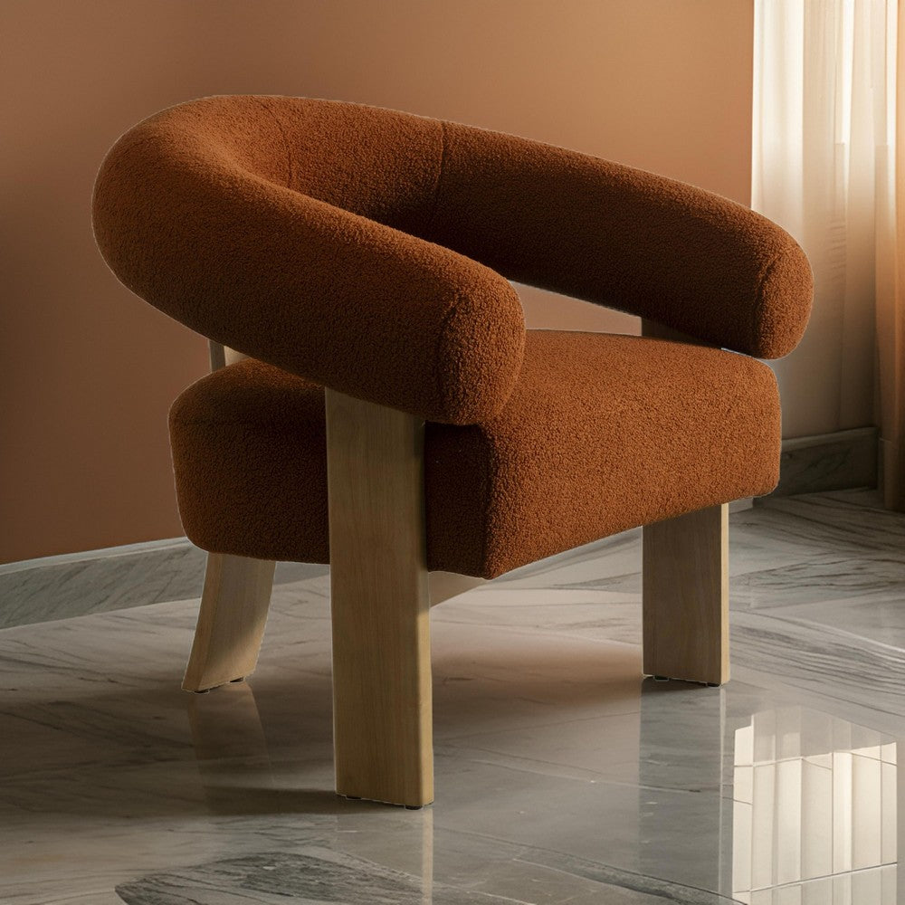 Benjara Cid Nico 35 Inch Accent Chair, Rust Brown Polyester, Flat Wood 3 Legs
