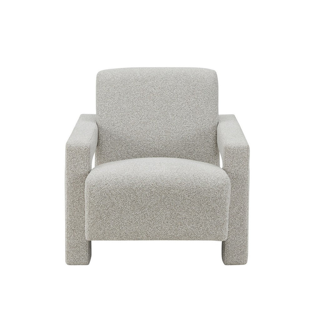 Benjara Cid Lily 28 Inch Accent Chair, Light Gray Polyester, Foam Cushions, Wood