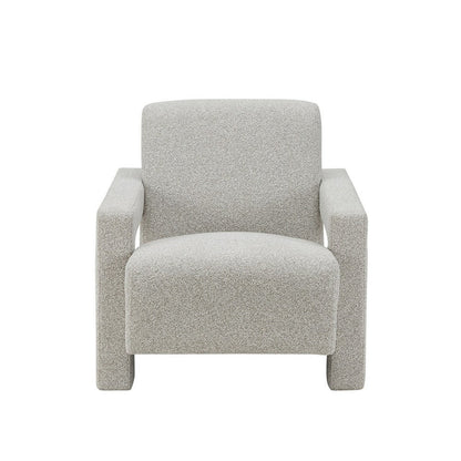 Benjara Cid Lily 28 Inch Accent Chair, Light Gray Polyester, Foam Cushions, Wood