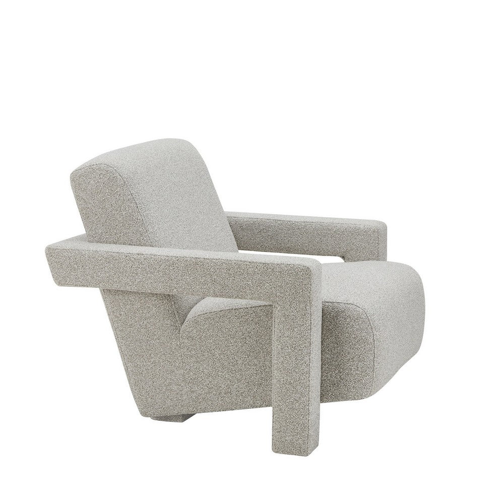 Benjara Cid Lily 28 Inch Accent Chair, Light Gray Polyester, Foam Cushions, Wood