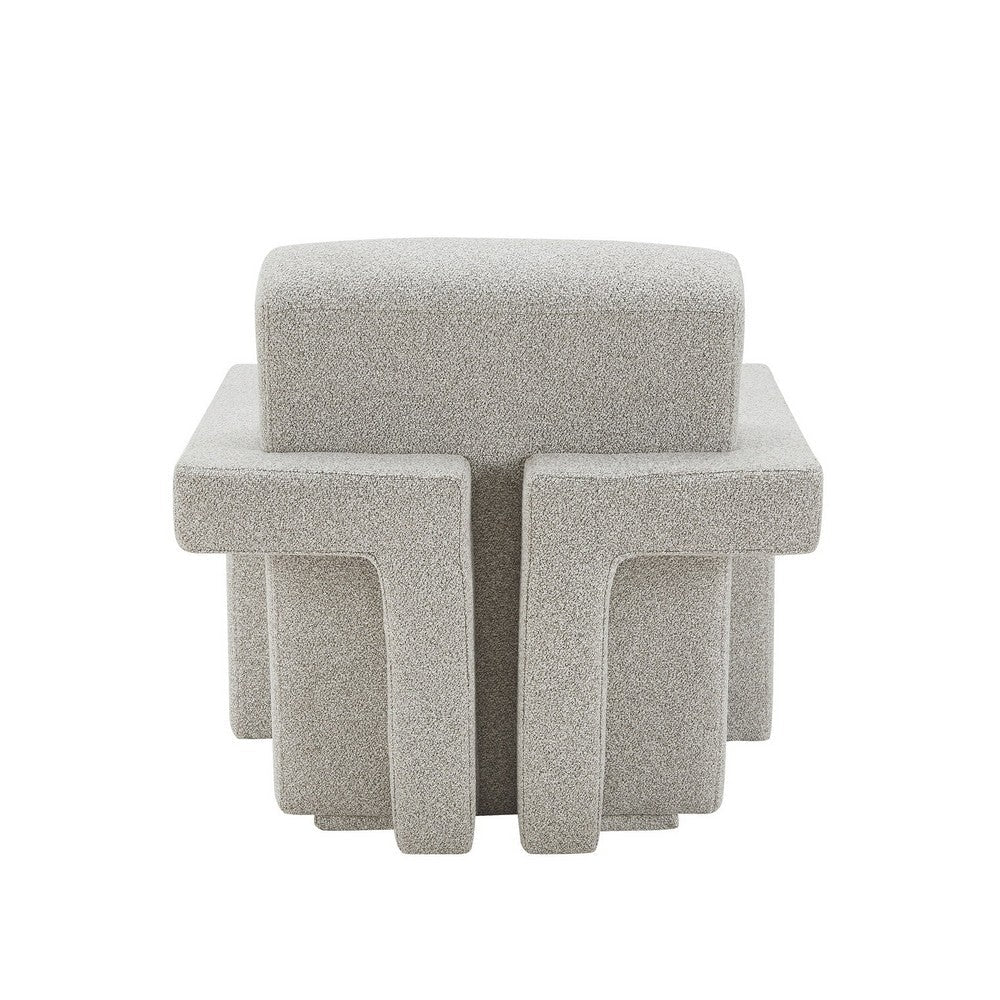 Benjara Cid Lily 28 Inch Accent Chair, Light Gray Polyester, Foam Cushions, Wood