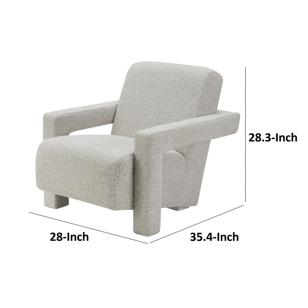 Benjara Cid Lily 28 Inch Accent Chair, Light Gray Polyester, Foam Cushions, Wood