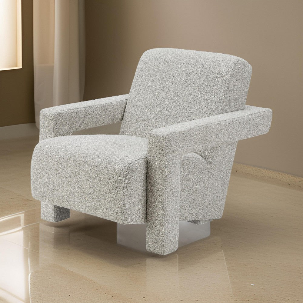 Benjara Cid Lily 28 Inch Accent Chair, Light Gray Polyester, Foam Cushions, Wood
