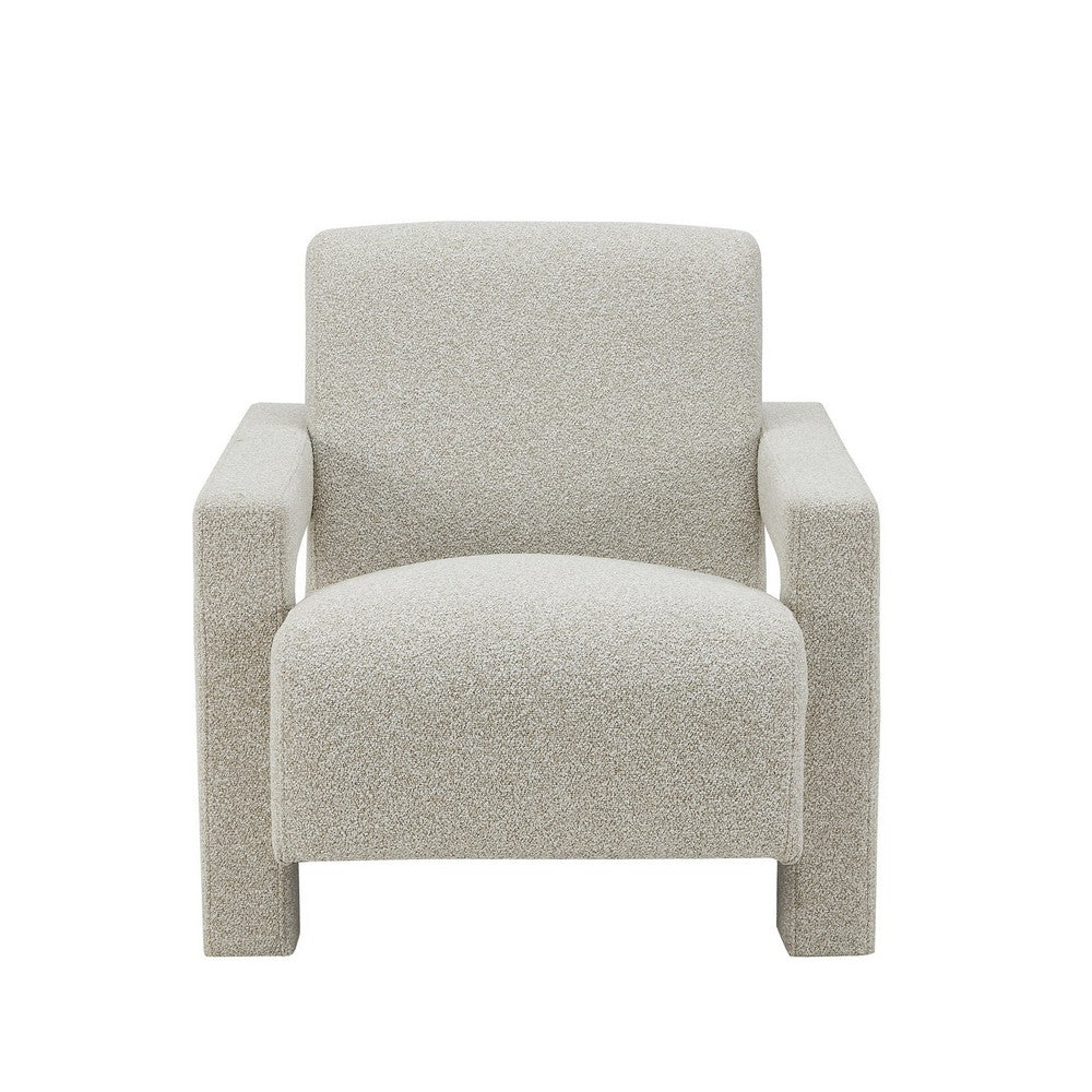Benjara Cid Lily 28 Inch Accent Chair, Foam Cushioned Plush Beige Polyester Fabric