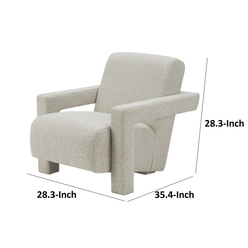 Benjara Cid Lily 28 Inch Accent Chair, Foam Cushioned Plush Beige Polyester Fabric