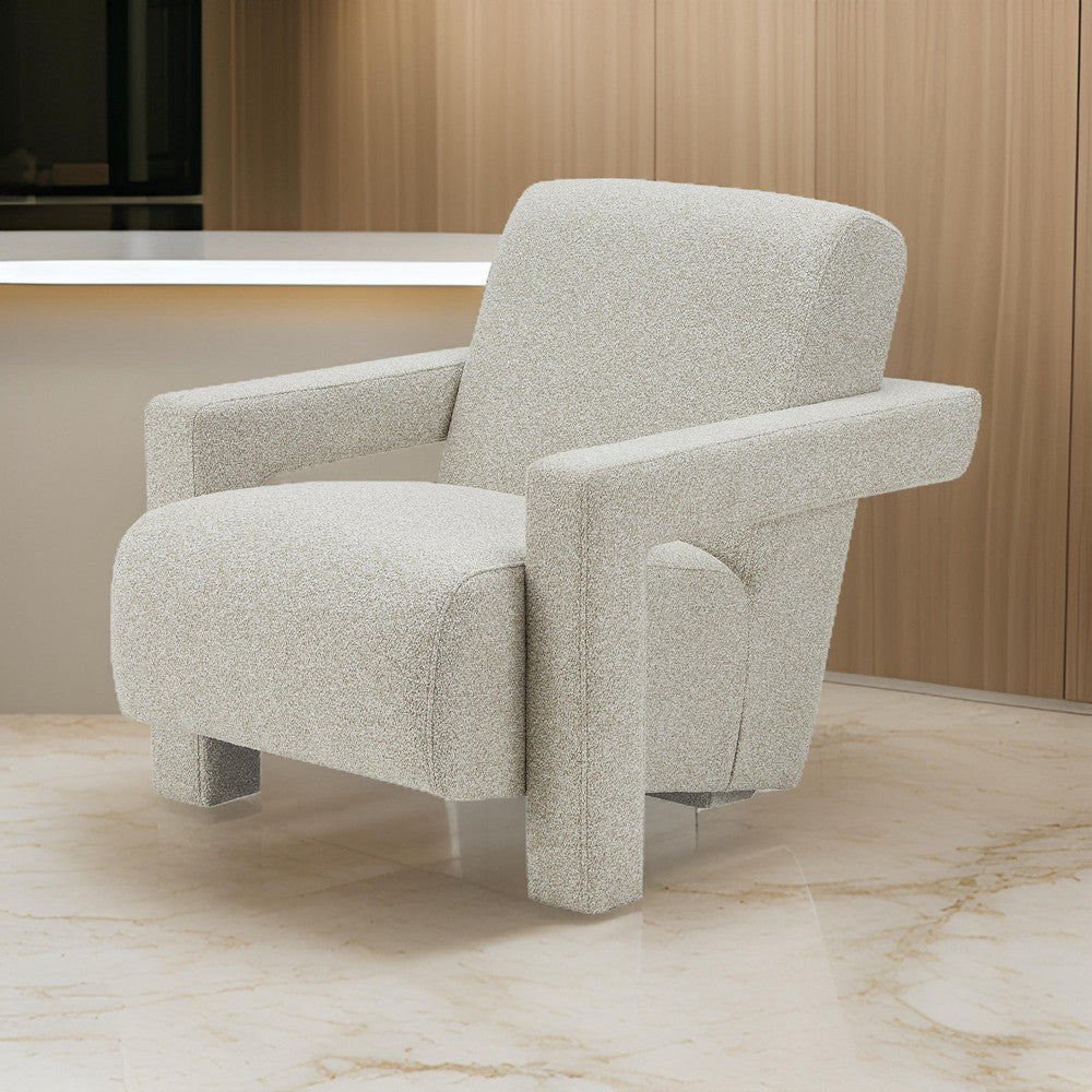 Benjara Cid Lily 28 Inch Accent Chair, Foam Cushioned Plush Beige Polyester Fabric