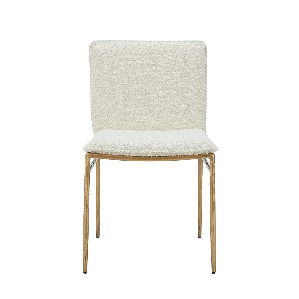 Benjara Cid Abby 19 Inch Side Dining Chair, Off White, Brass Gold Finished Legs