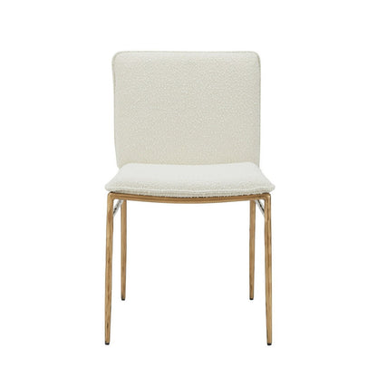Benjara Cid Abby 19 Inch Side Dining Chair, Off White, Brass Gold Finished Legs
