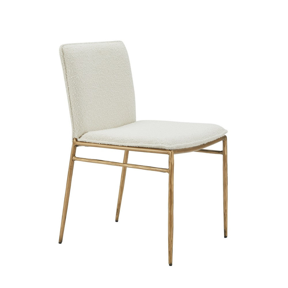 Benjara Cid Abby 19 Inch Side Dining Chair, Off White, Brass Gold Finished Legs