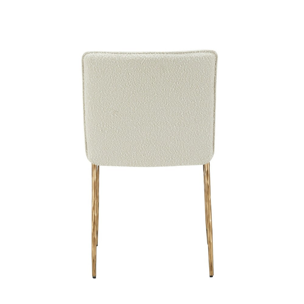 Benjara Cid Abby 19 Inch Side Dining Chair, Off White, Brass Gold Finished Legs