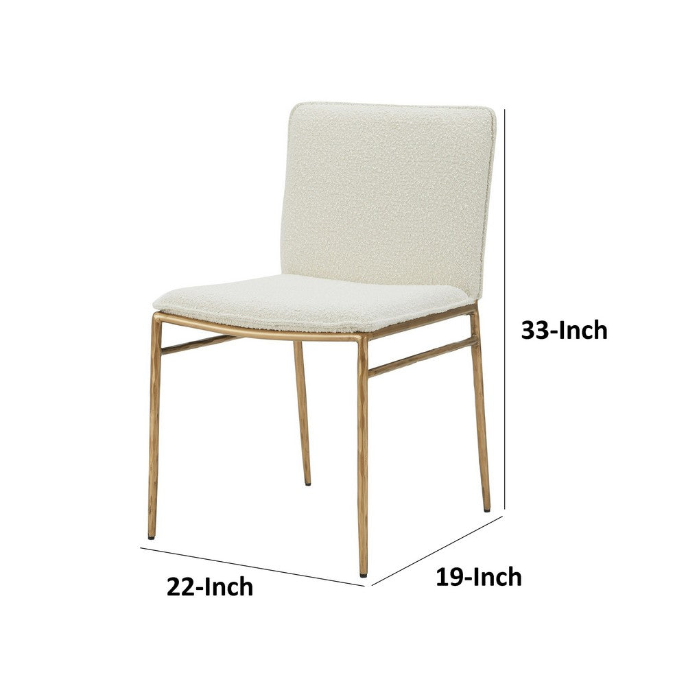Benjara Cid Abby 19 Inch Side Dining Chair, Off White, Brass Gold Finished Legs