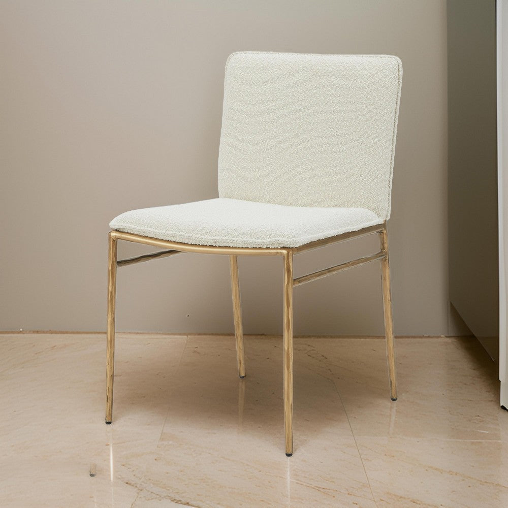 Benjara Cid Abby 19 Inch Side Dining Chair, Off White, Brass Gold Finished Legs