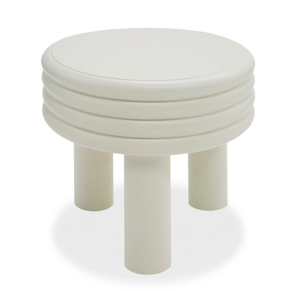 Benjara Cid Finley 20 Inch Side End Table, Round Tiered Design, White Gloss Wood