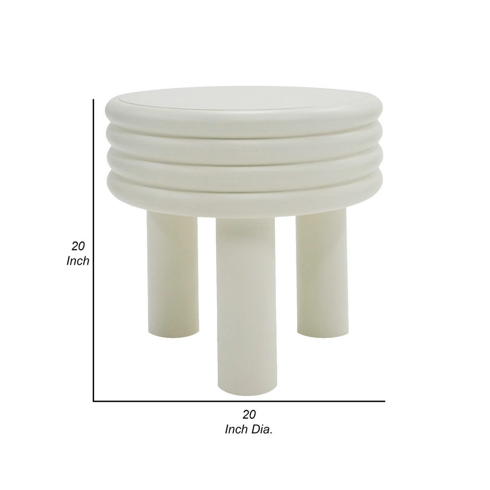 Benjara Cid Finley 20 Inch Side End Table, Round Tiered Design, White Gloss Wood