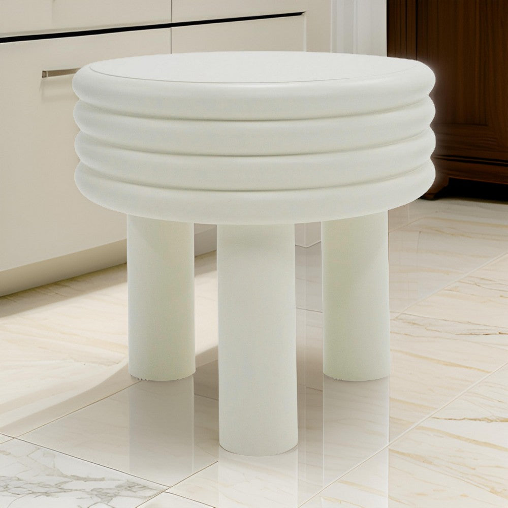 Benjara Cid Finley 20 Inch Side End Table, Round Tiered Design, White Gloss Wood