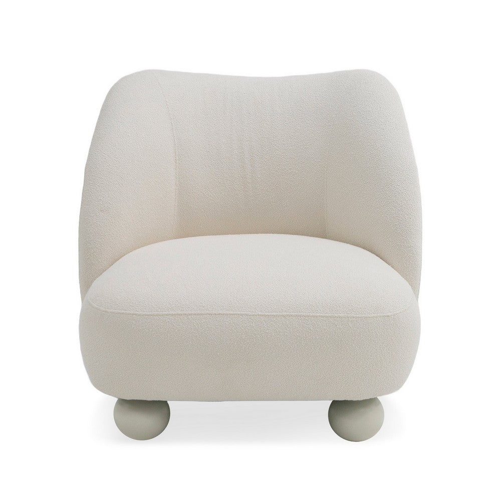 Benjara Reno Loy 31 Inch Accent Chair, White Polyester, Modern Round Legs