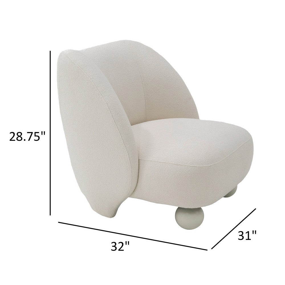Benjara Reno Loy 31 Inch Accent Chair, White Polyester, Modern Round Legs