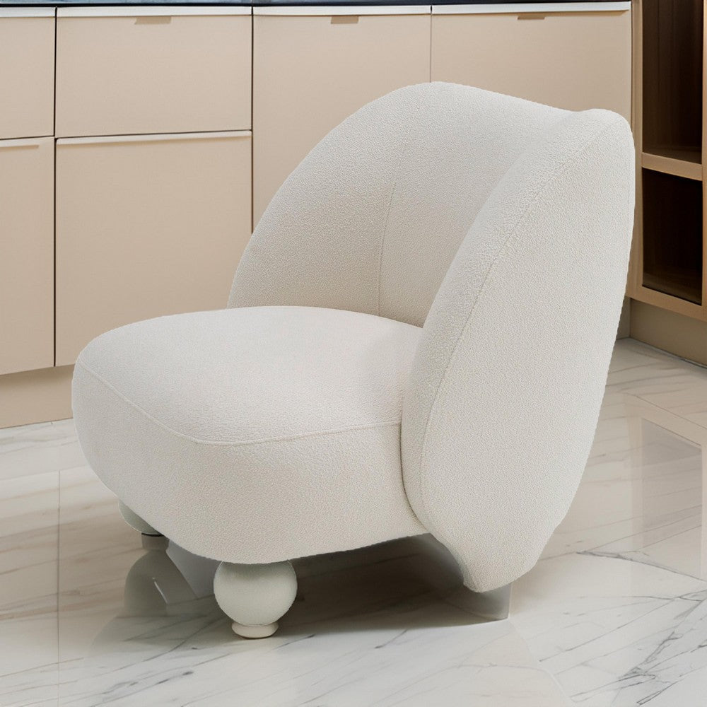 Benjara Reno Loy 31 Inch Accent Chair, White Polyester, Modern Round Legs