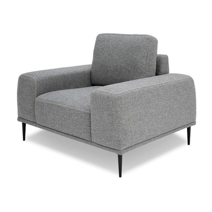 Benjara Reno Zica 44 Inch Accent Chair, Gray Polyester, Black Metal Legs, Wood