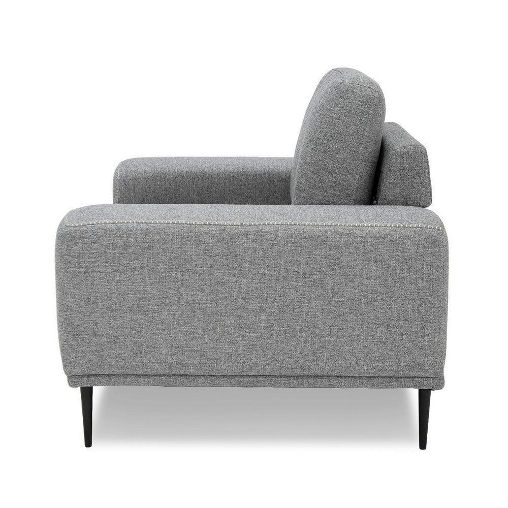 Benjara Reno Zica 44 Inch Accent Chair, Gray Polyester, Black Metal Legs, Wood