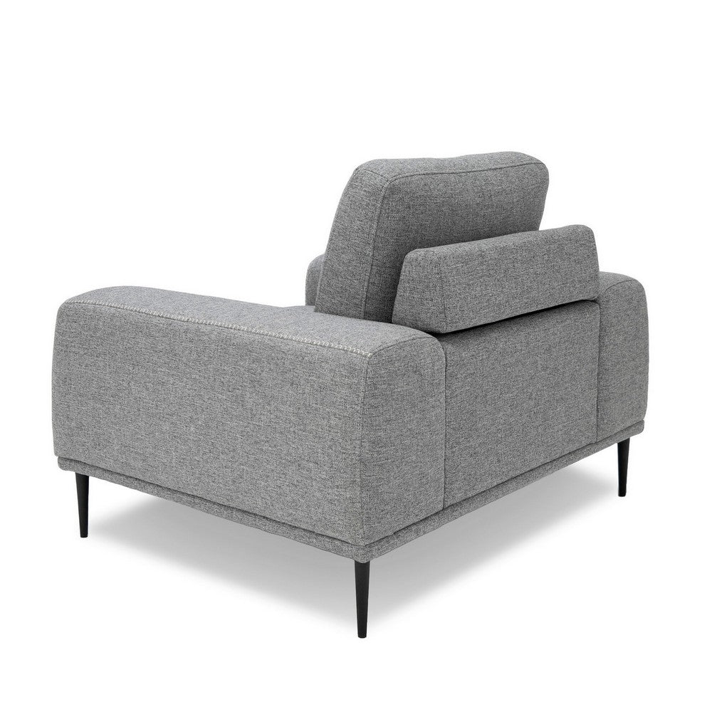 Benjara Reno Zica 44 Inch Accent Chair, Gray Polyester, Black Metal Legs, Wood