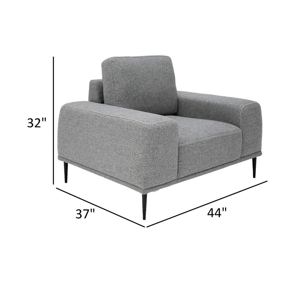 Benjara Reno Zica 44 Inch Accent Chair, Gray Polyester, Black Metal Legs, Wood