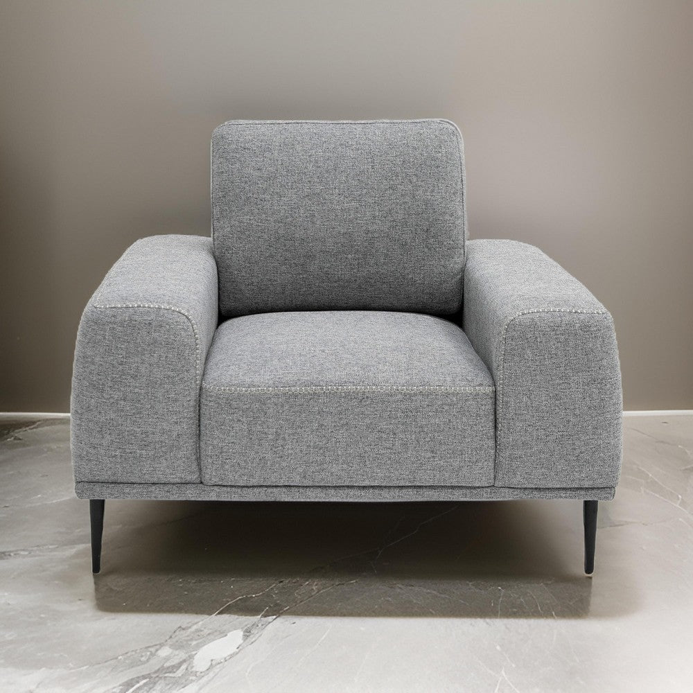Benjara Reno Zica 44 Inch Accent Chair, Gray Polyester, Black Metal Legs, Wood