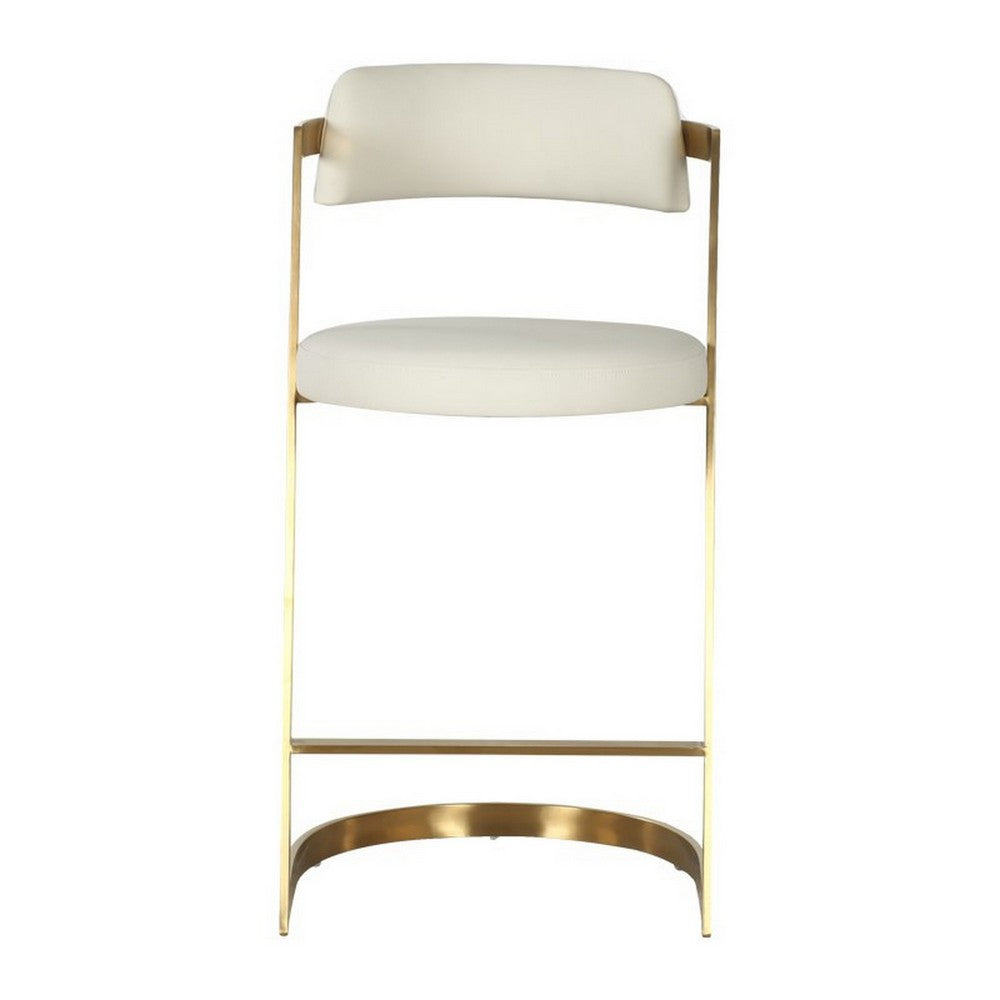 Benjara Cid Sandra Counter Height Stool Chair, Beige Pleather, Gold Steel Frame