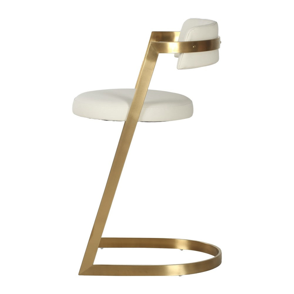 Benjara Cid Sandra Counter Height Stool Chair, Beige Pleather, Gold Steel Frame
