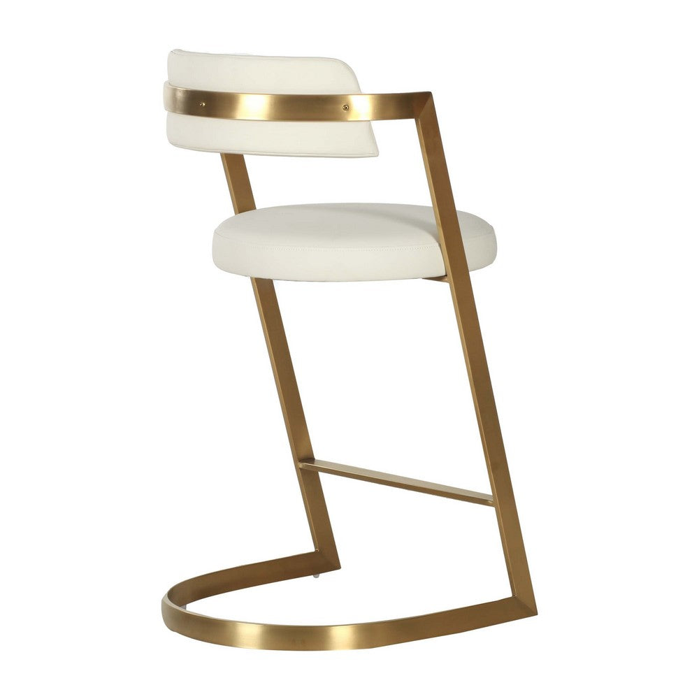 Benjara Cid Sandra Counter Height Stool Chair, Beige Pleather, Gold Steel Frame