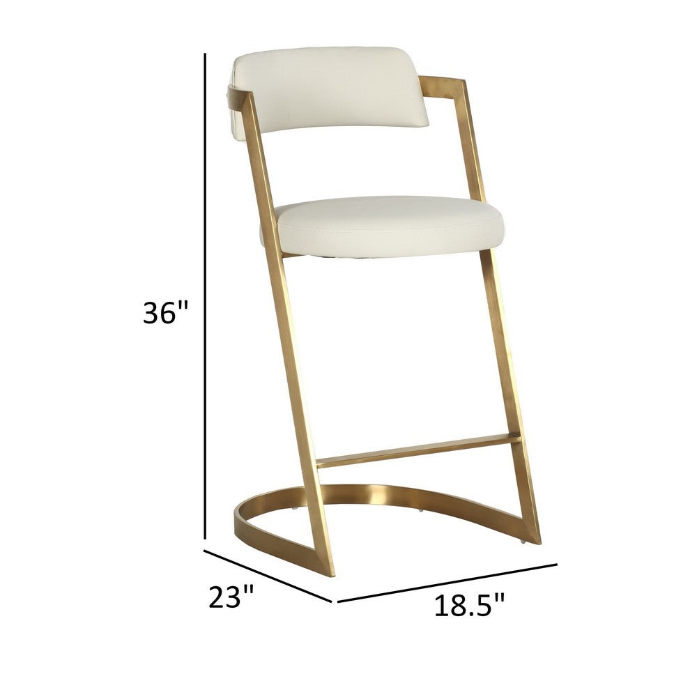 Benjara Cid Sandra Counter Height Stool Chair, Beige Pleather, Gold Steel Frame