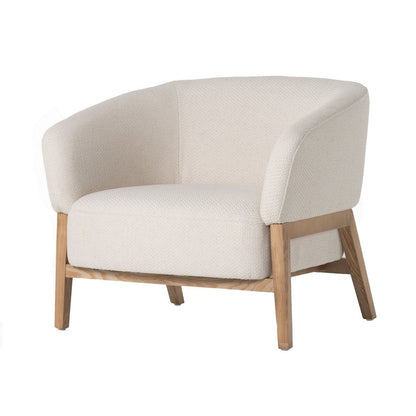 Benjara Reno Gis 33 Inch Accent Chair, Off White Fabric, Foam, Solid Wood Frame