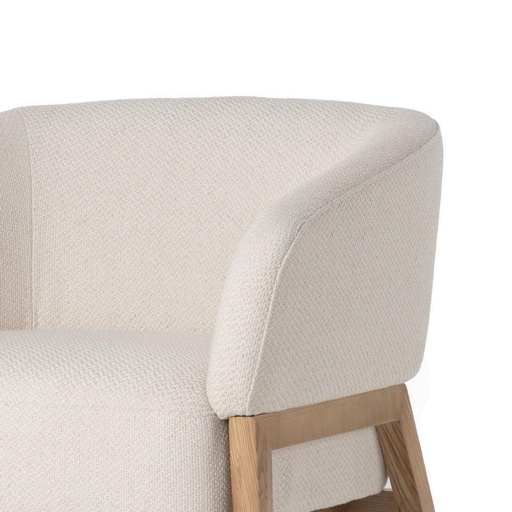 Benjara Reno Gis 33 Inch Accent Chair, Off White Fabric, Foam, Solid Wood Frame