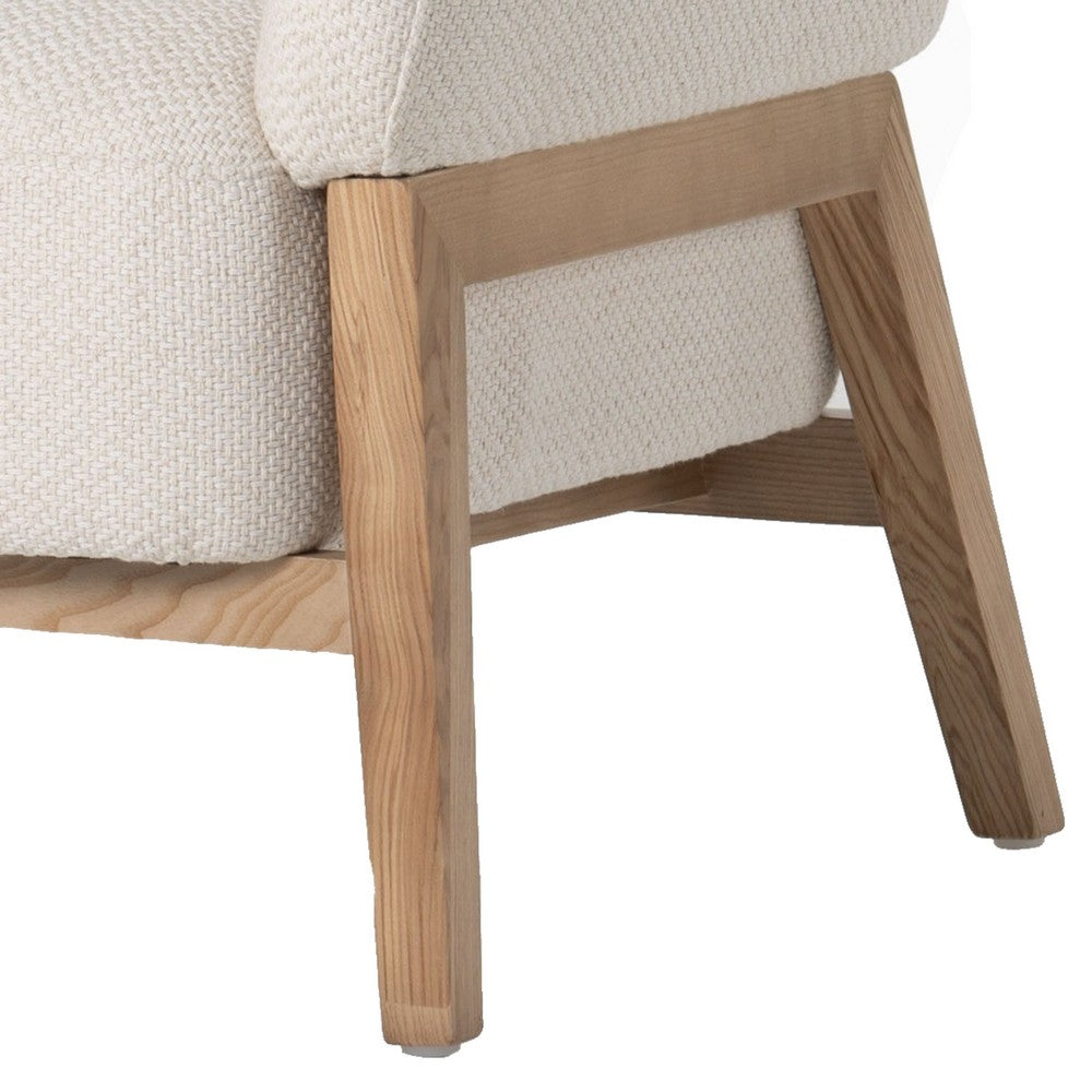 Benjara Reno Gis 33 Inch Accent Chair, Off White Fabric, Foam, Solid Wood Frame