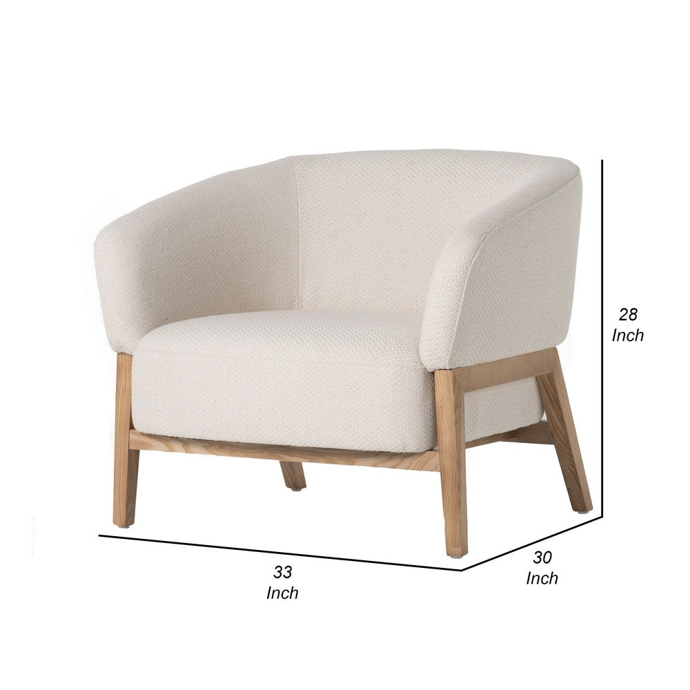 Benjara Reno Gis 33 Inch Accent Chair, Off White Fabric, Foam, Solid Wood Frame