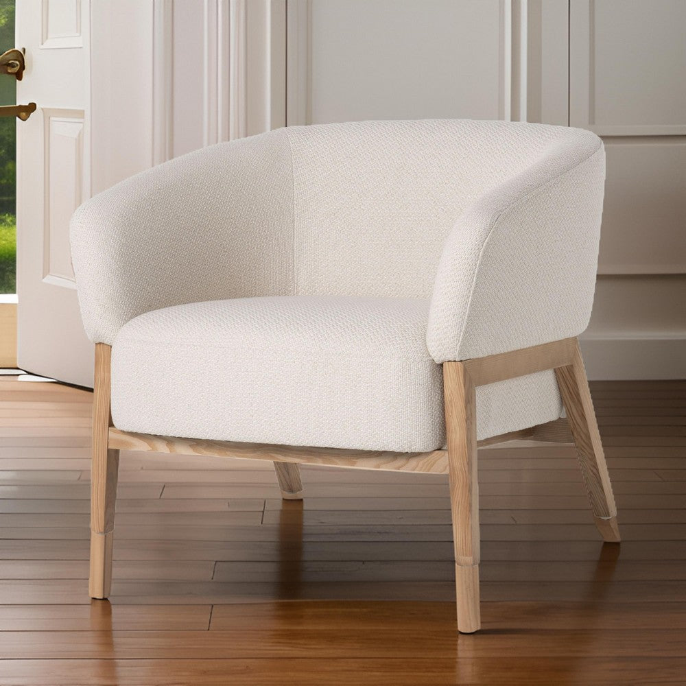 Benjara Reno Gis 33 Inch Accent Chair, Off White Fabric, Foam, Solid Wood Frame