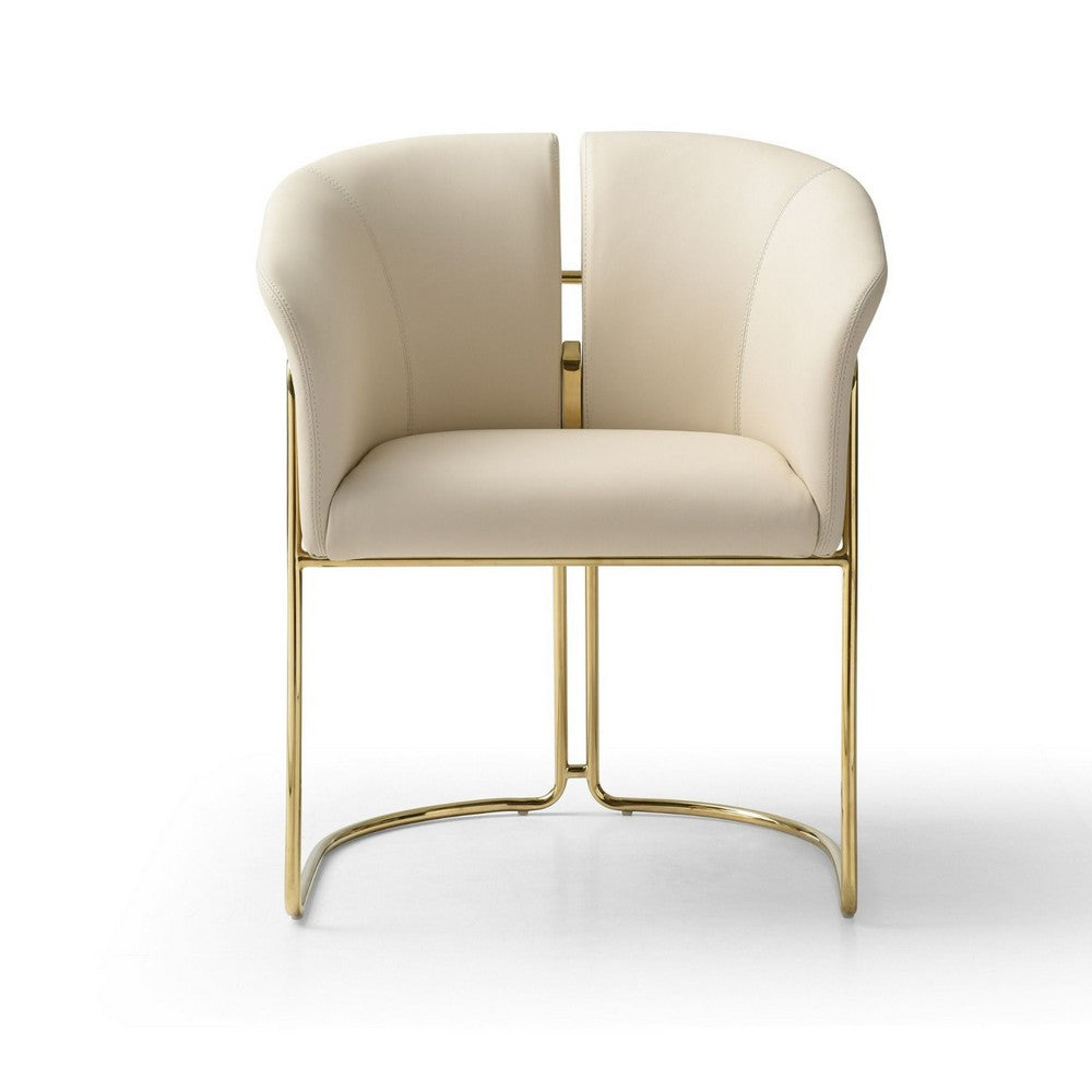 Benjara Cid Kan 23 Inch Dining Chair, Beige Vegan Leather, Stainless Steel, Wood