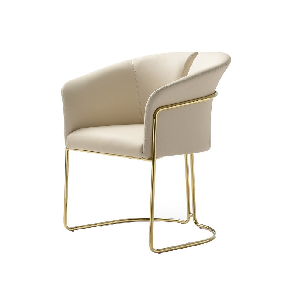 Benjara Cid Kan 23 Inch Dining Chair, Beige Vegan Leather, Stainless Steel, Wood