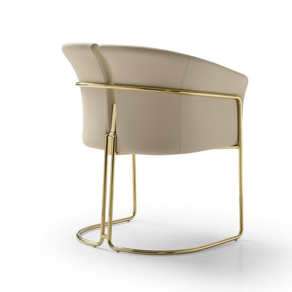 Benjara Cid Kan 23 Inch Dining Chair, Beige Vegan Leather, Stainless Steel, Wood