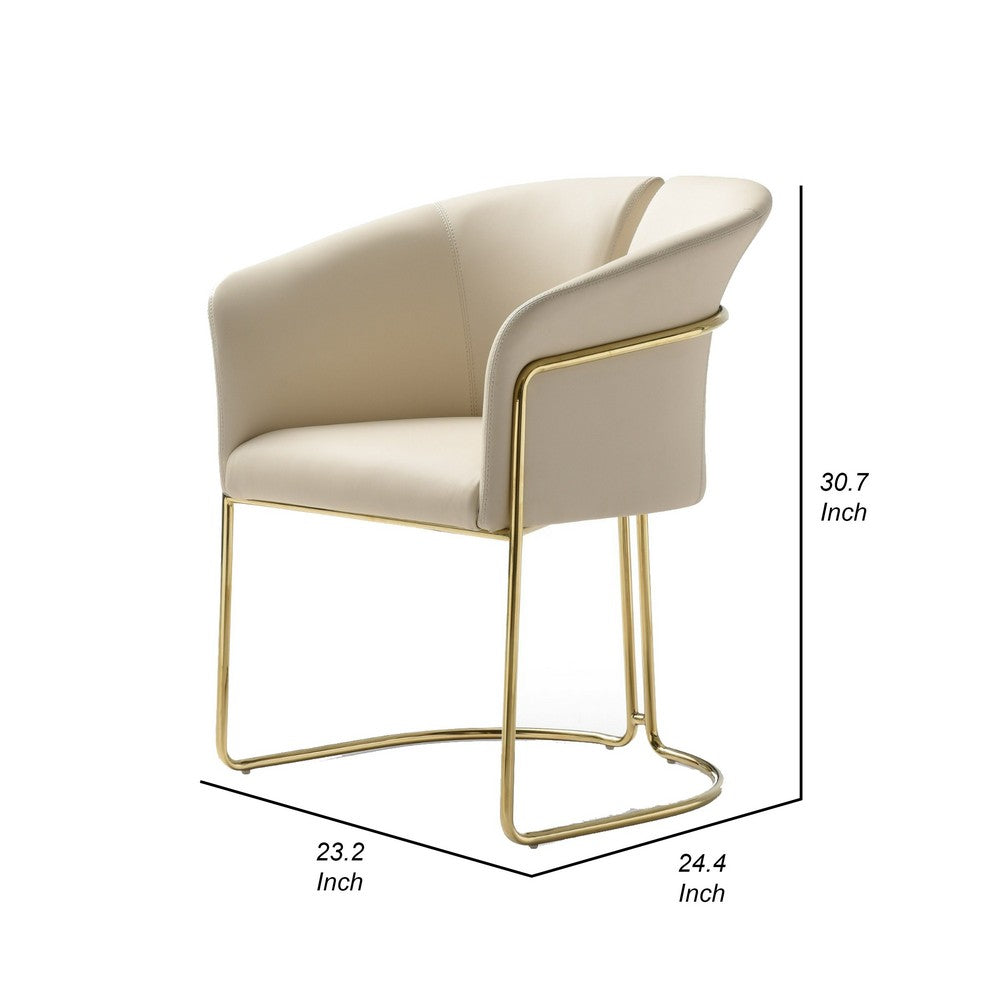 Benjara Cid Kan 23 Inch Dining Chair, Beige Vegan Leather, Stainless Steel, Wood