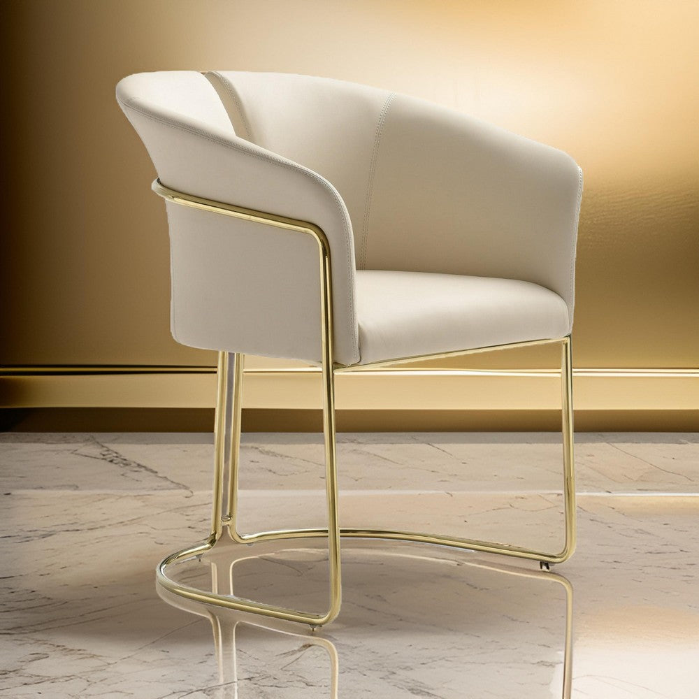 Benjara Cid Kan 23 Inch Dining Chair, Beige Vegan Leather, Stainless Steel, Wood
