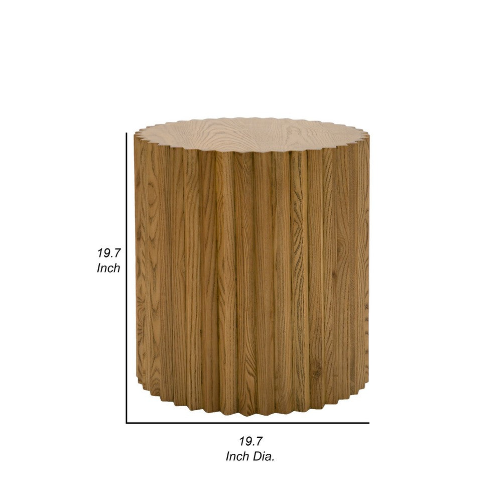 Benjara Cid Eliott 20 Inch Side End Table, Round, Walnut Brown Solid Poplar Wood